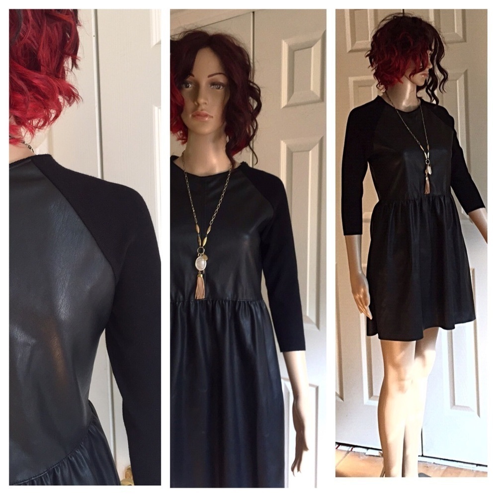 Zara Knit black leather and knit dress NWOT